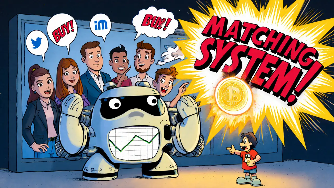 Giant Spectra bot detecting matching influencer signals with exploding comic-style text.