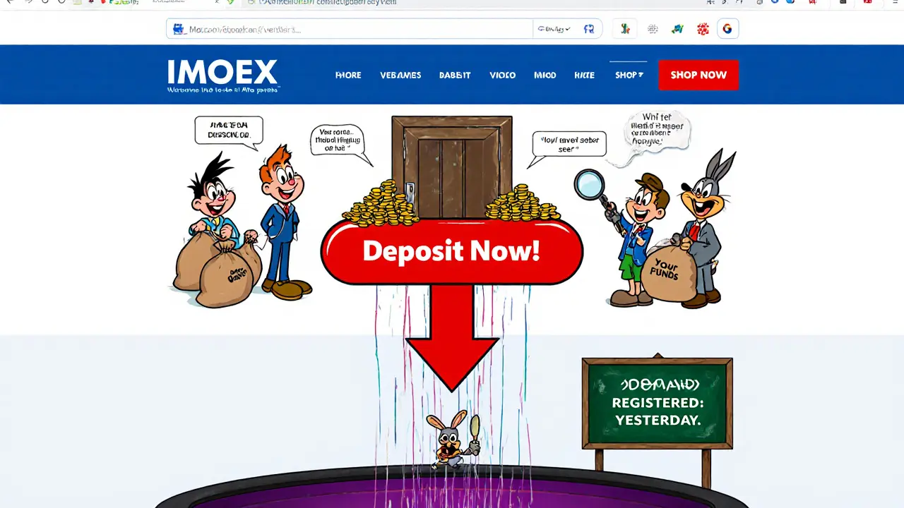 A fake crypto website with a trapdoor button pulling a user into a void labeled &#039;Your Funds Gone&#039;.