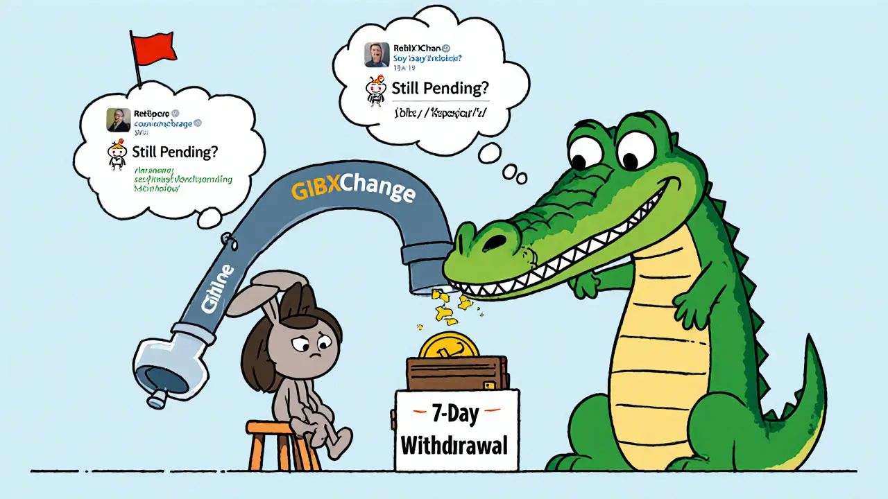 A rabbit watches helplessly as a crocodile swallows his wallet labeled &#039;Withdrawal Delay&#039;.