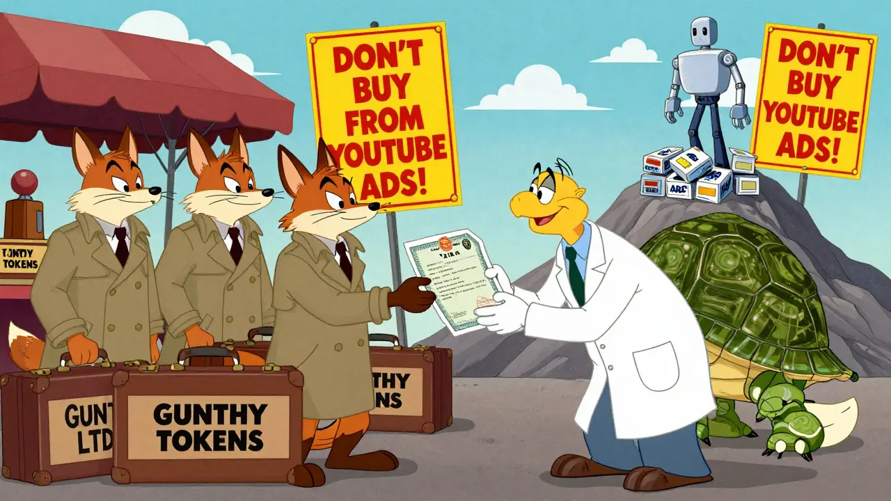 Shady resellers sell fake tokens while wise tortoise gives real license to determined trader amid warning signs.