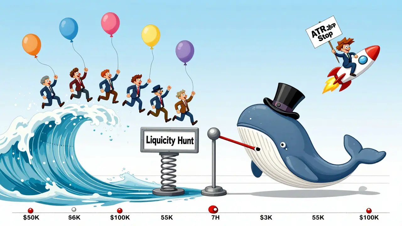 A whale triggers stop-losses like balloons while one trader rides a rocket past the chaos.