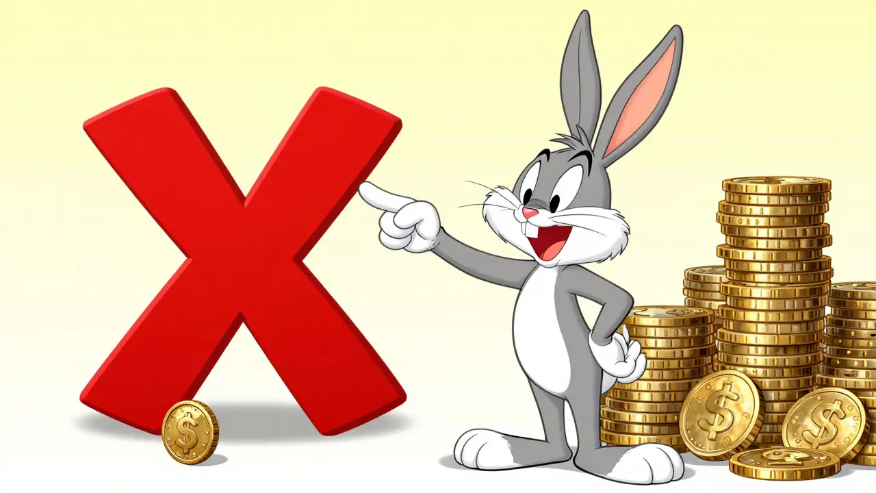 Rabbit warning with red X between tiny token and large coin stack