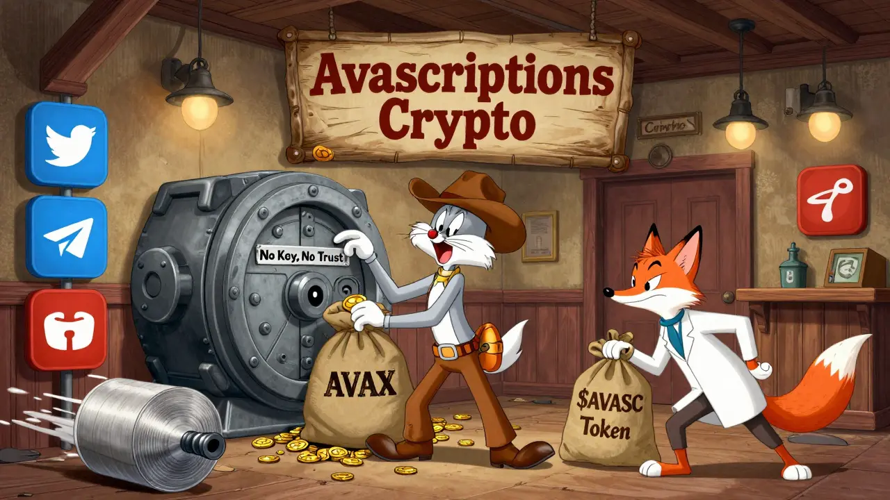 Wild west saloon crypto scam with a lone user and sneaky fox stealing tokens.