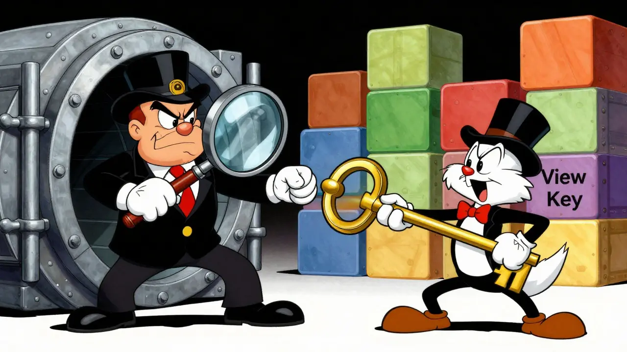 Cartoon tug-of-war between a government official and a developer over a golden view key.