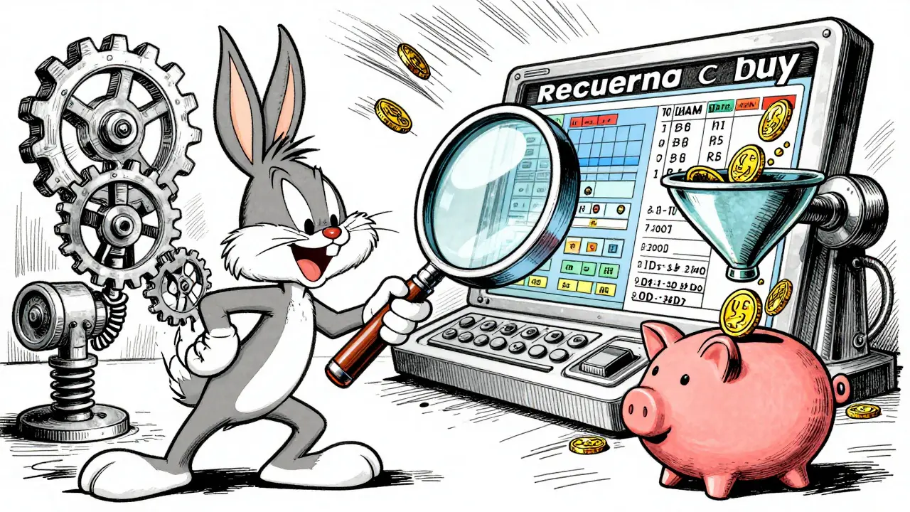 Wacky cartoon character using an automated coin-dropping machine