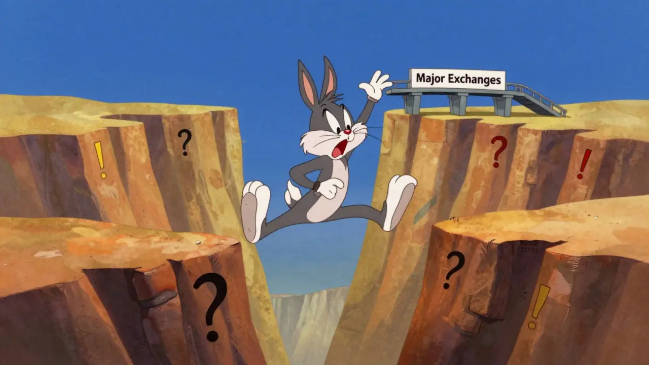 A cartoon trader falling into a void due to lack of liquidity on the platform.