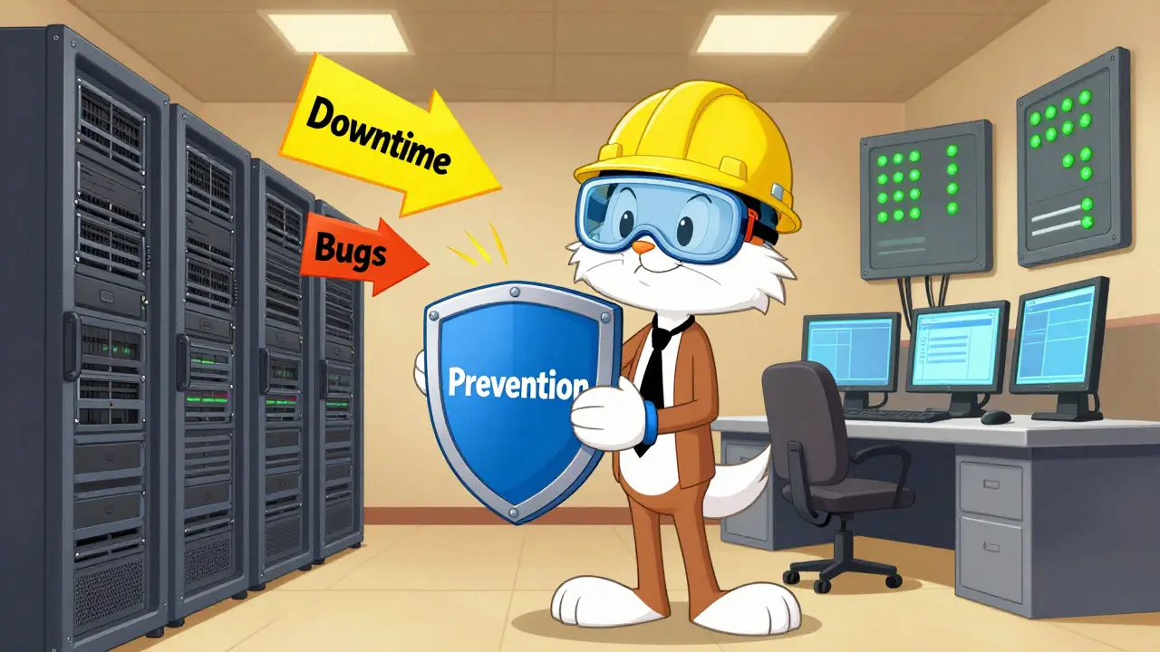 Cartoon operator protecting stake with redundancy and monitoring tools