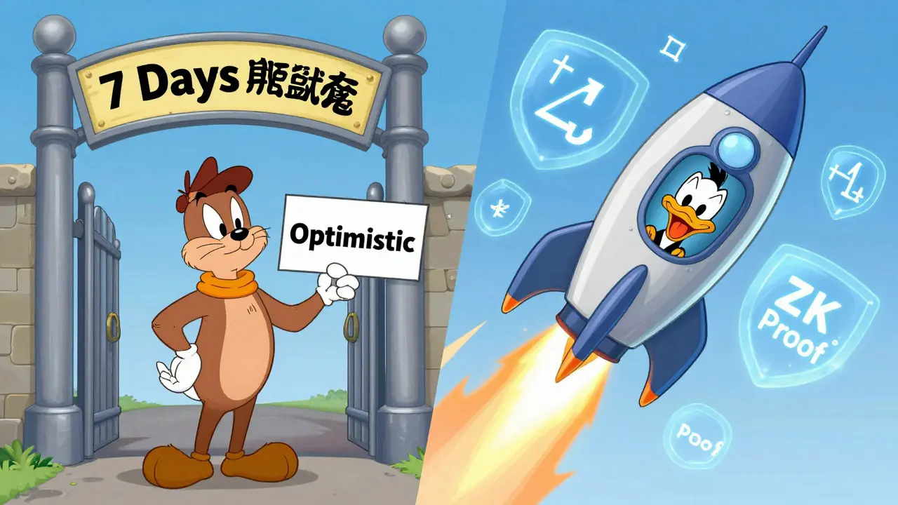 Comparison of optimistic wait time vs instant ZK rocket