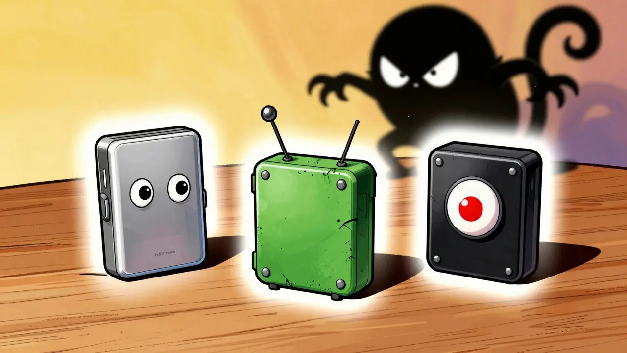 Different hardware wallet gadgets blocking a sneaky malware thief