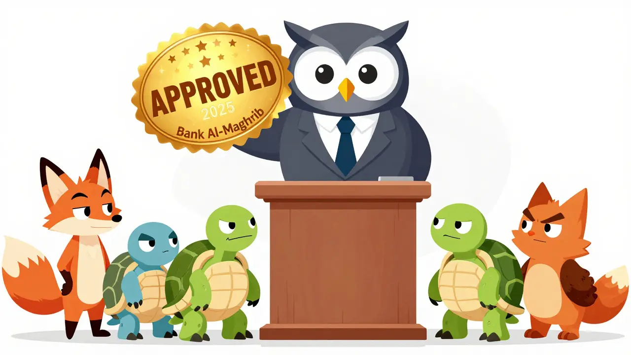 Owl regulator issuing licenses to anxious animals for compliant crypto use.