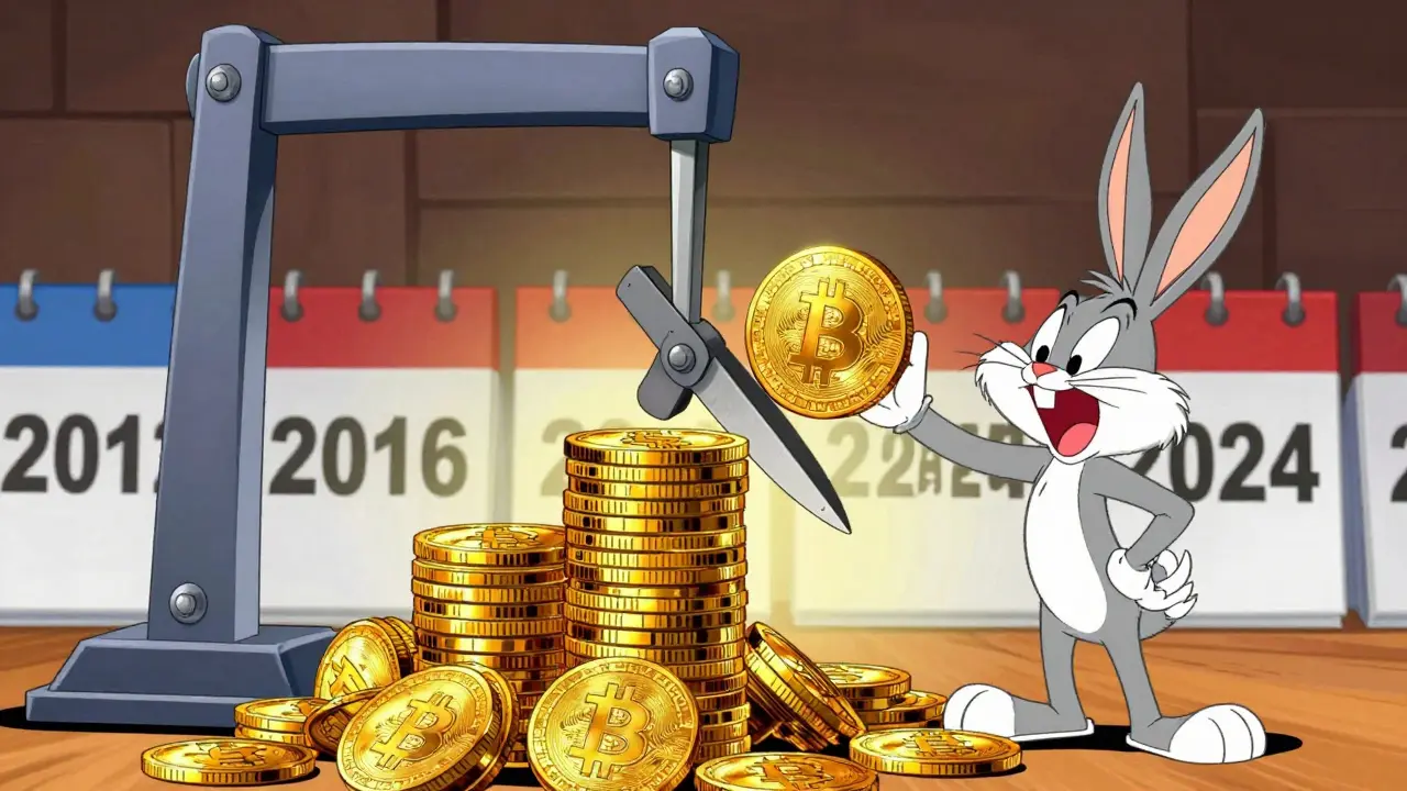 Comic illustration of Bitcoin reward being halved