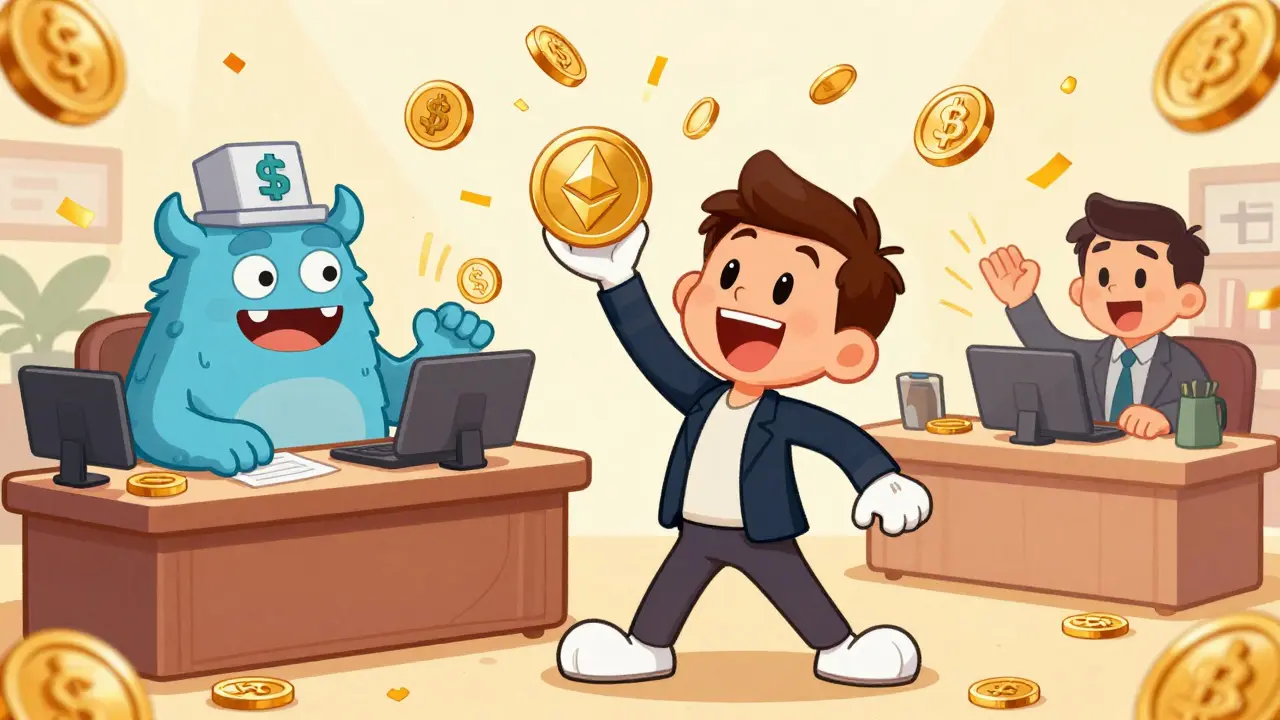 Happy user earning yield with wrapped assets in DeFi ecosystem
