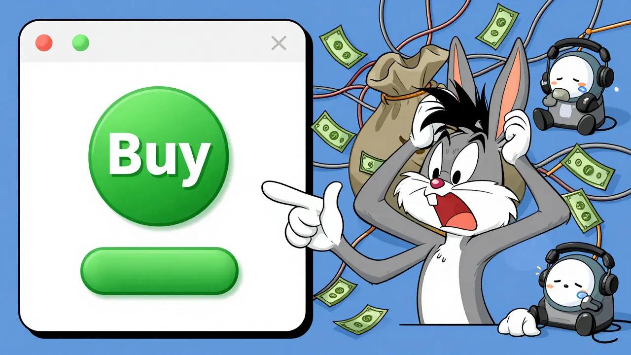Split screen showing easy buying vs frustrated user with bad support.