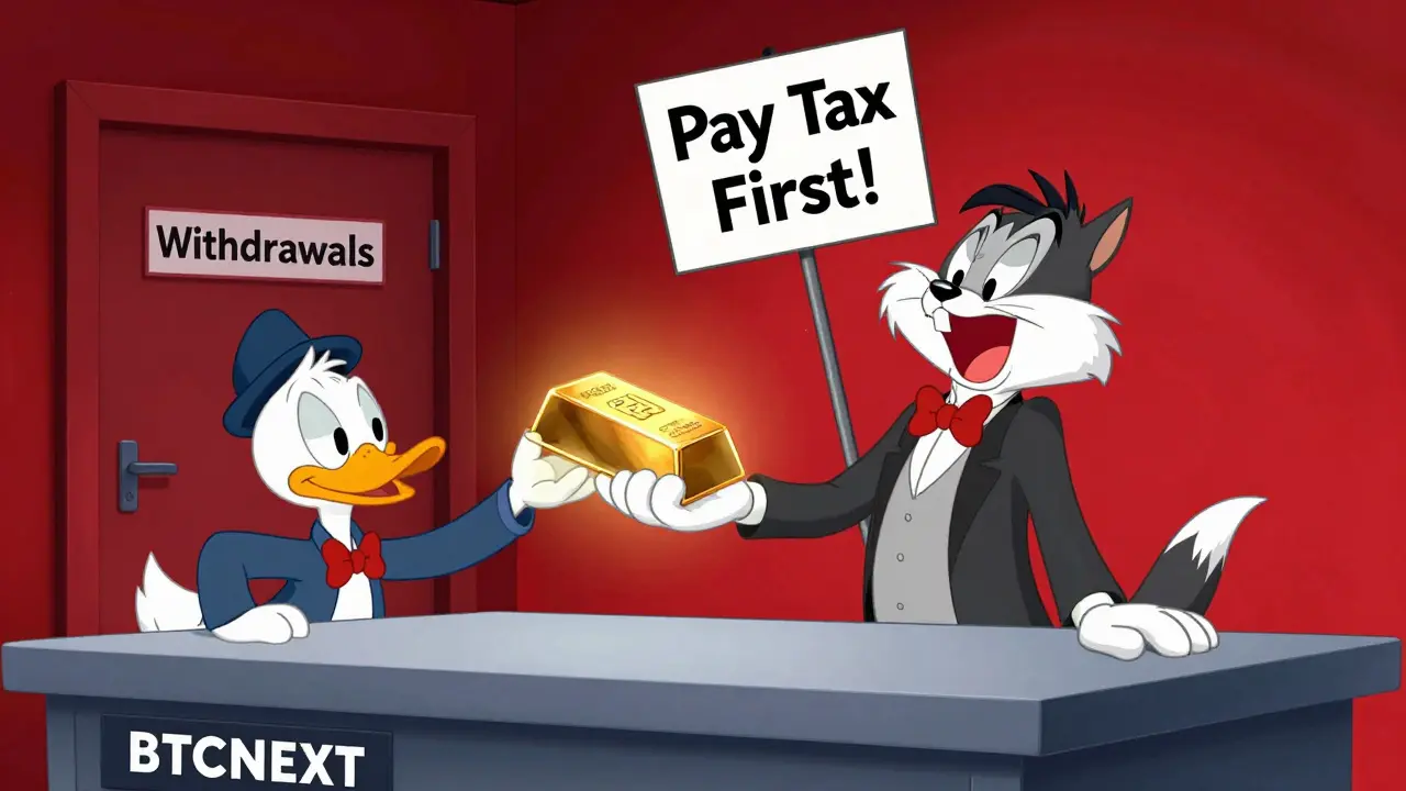 Weasel scammer blocking withdrawals from trapped duck character