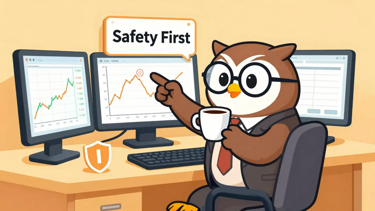 Wise owl character reviewing safe trading settings