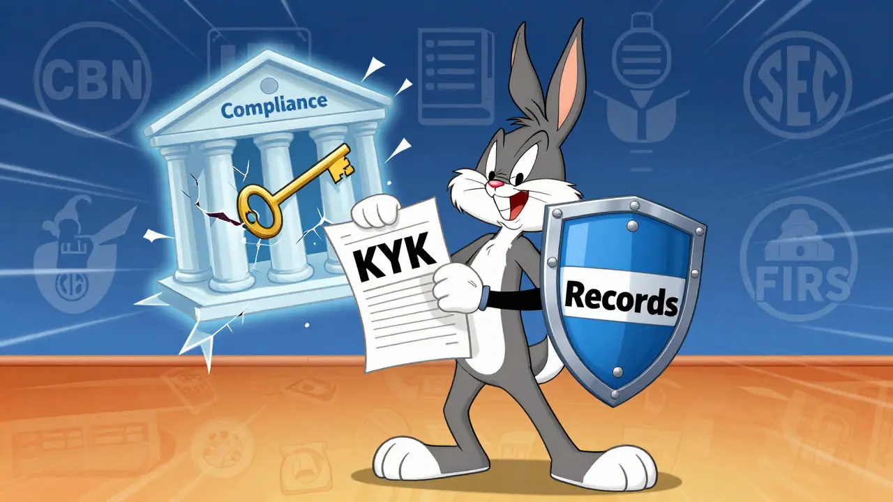 Cartoon character using compliance shield against frozen account