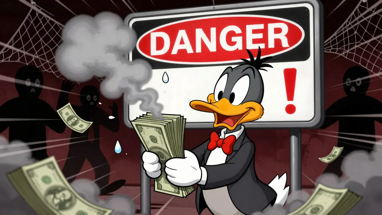 Panic-stricken cartoon investor losing money to scam