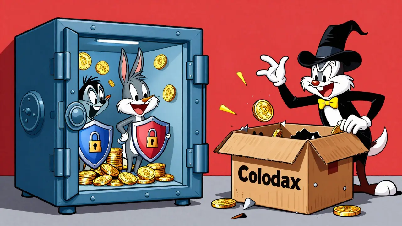 Safe vault vs flimsy box illustrating crypto exchange risks
