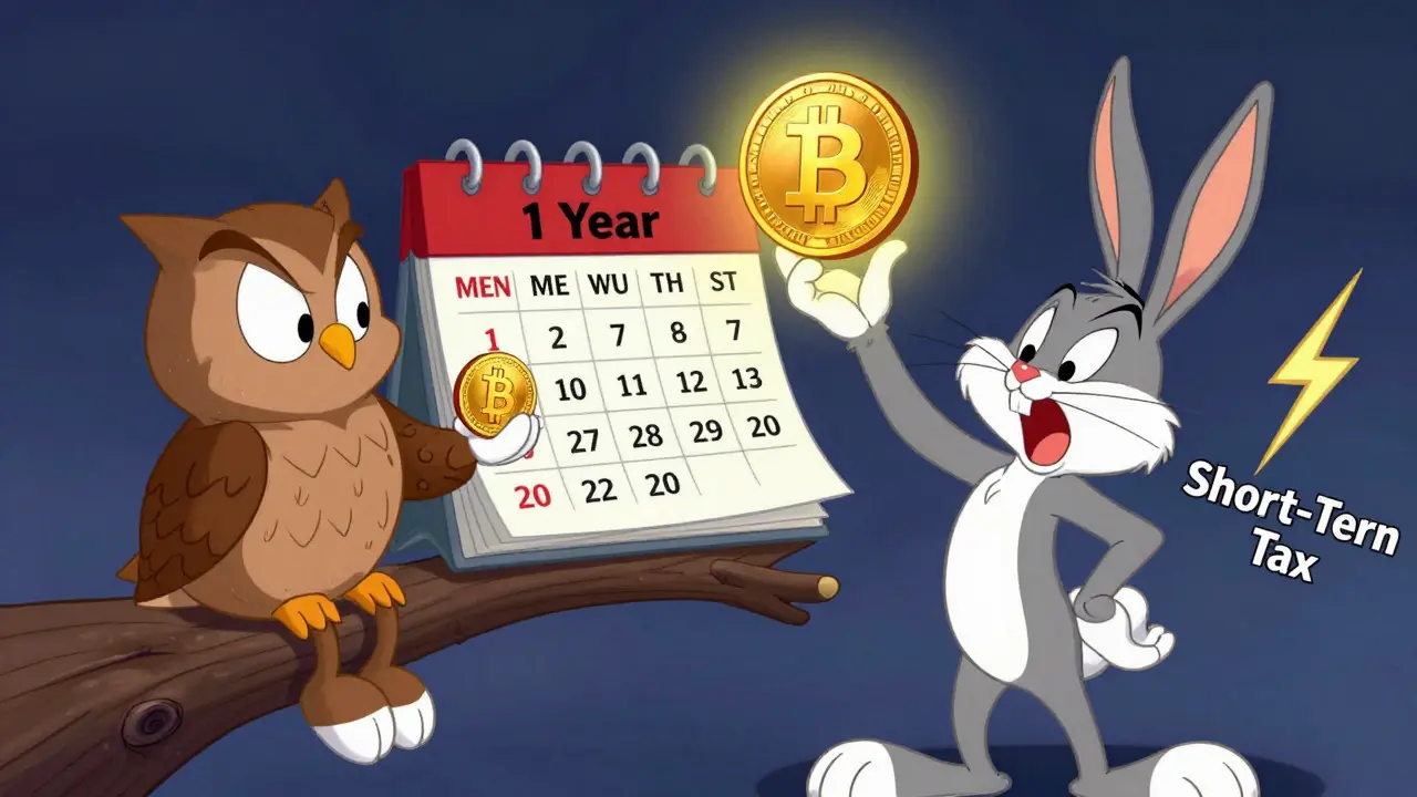 Owl waits patiently for tax-free status while rabbit gets taxed for selling early