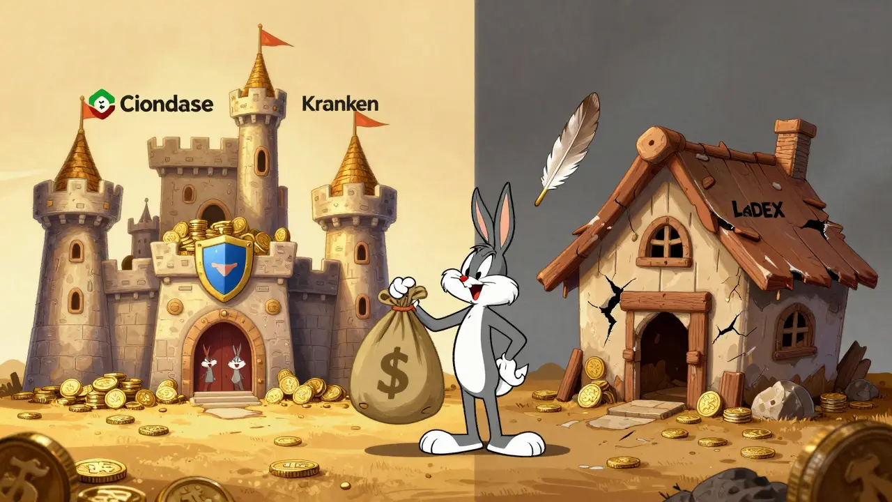 Split screen comparing a secure gold castle to a shaky shack on quicksand.