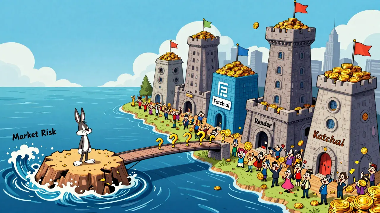 Tiny crypto project facing large competitors in a risky ocean metaphor