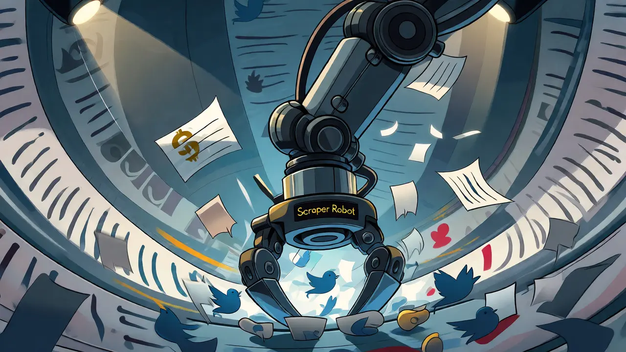 Robotic arm scraping social media tweets for trading signals.