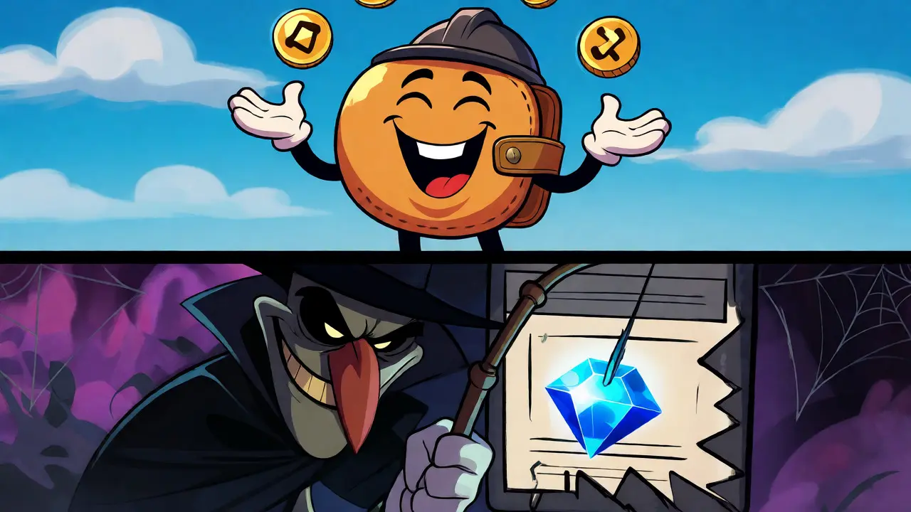 Safe wallet juggling coins while a villain tries to steal a private key